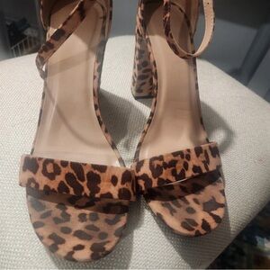 Time and Tru Leopard Print Block Heel Sandals in Tan and Black